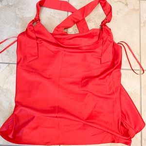 Red top with cross back straps that tie in front size xl